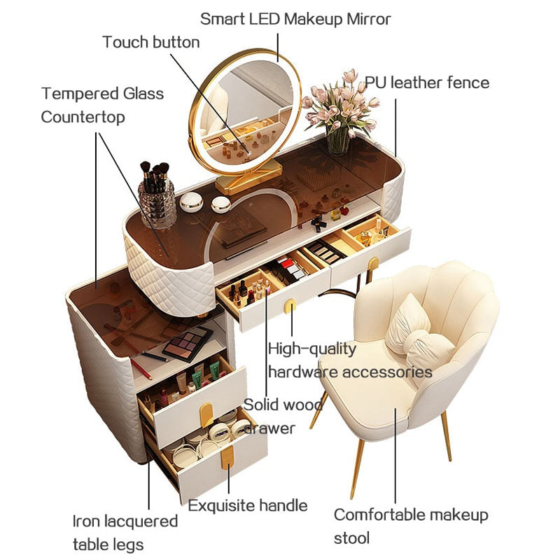 Luxury Makeup Table Set With LED Mirror