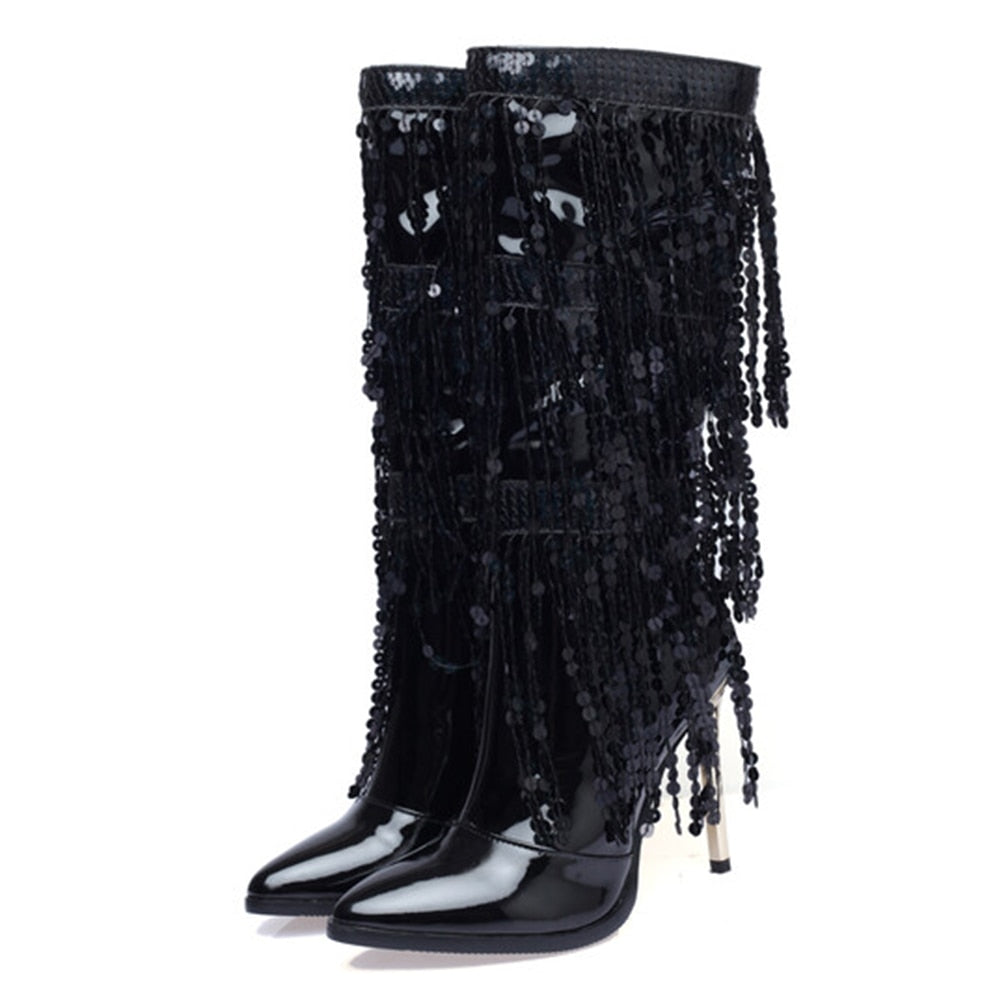 Sexy Shimmer Tassels Boots