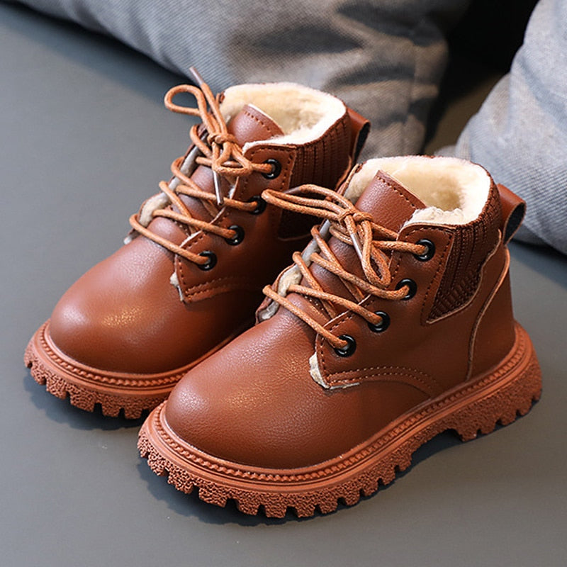 Kids Leather Plush Winter Boots