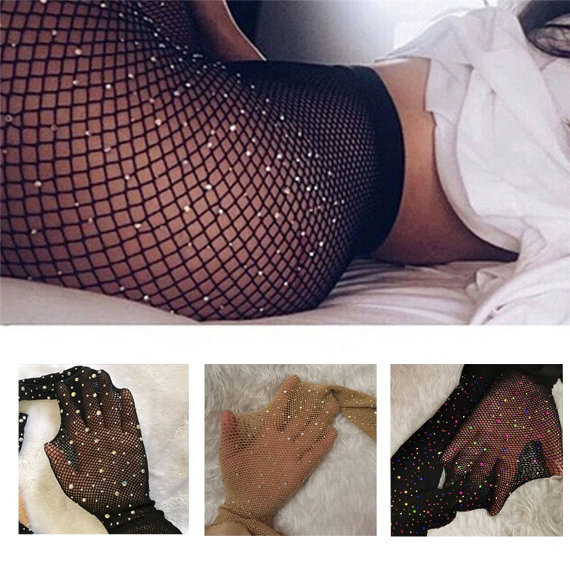 Rhinestone Mesh Tights