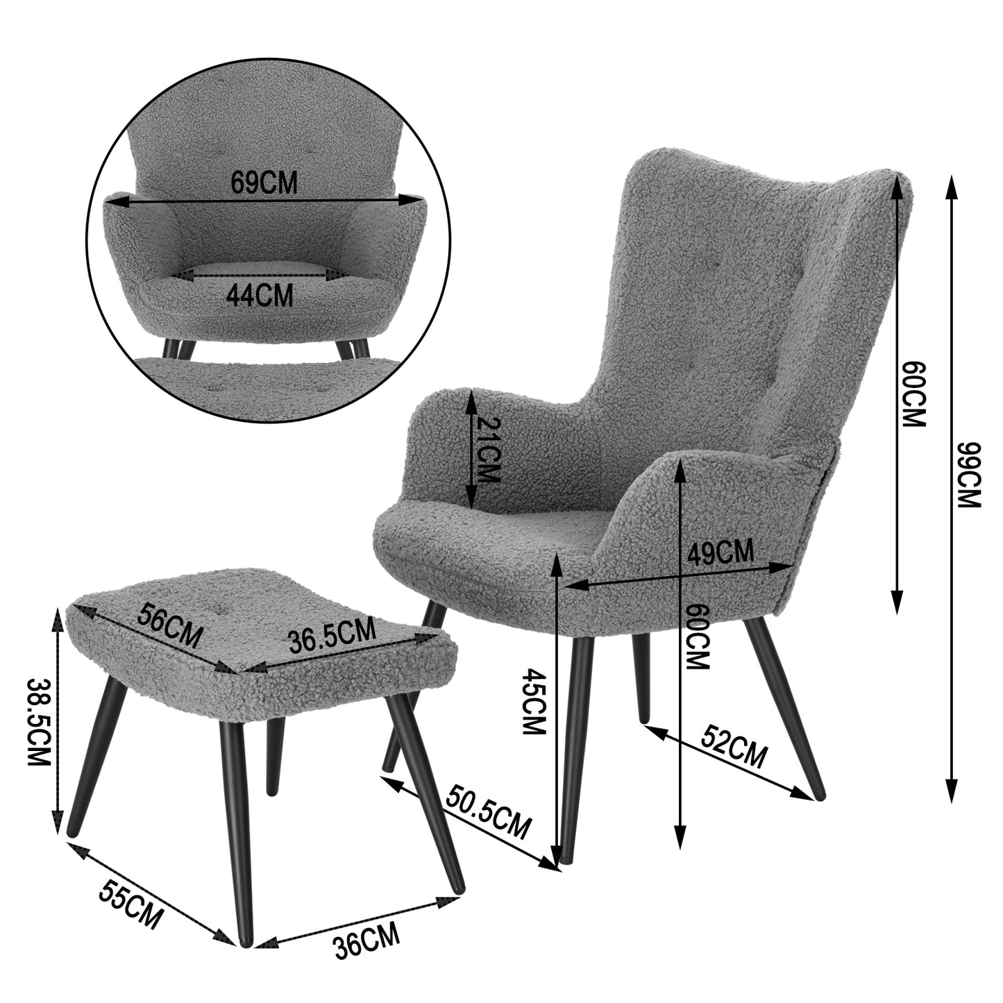 Modern Lounge Chair And Matching Foot Stool